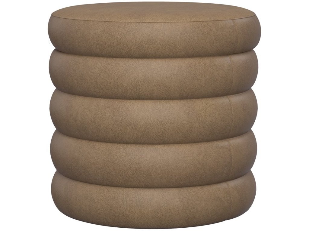 19" Round Channeled Ottoman W /  Storage & Tray - Mocha Pu