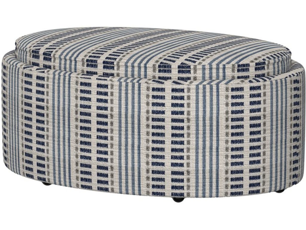 Oval Ottoman W / Storage & Trays - Blue