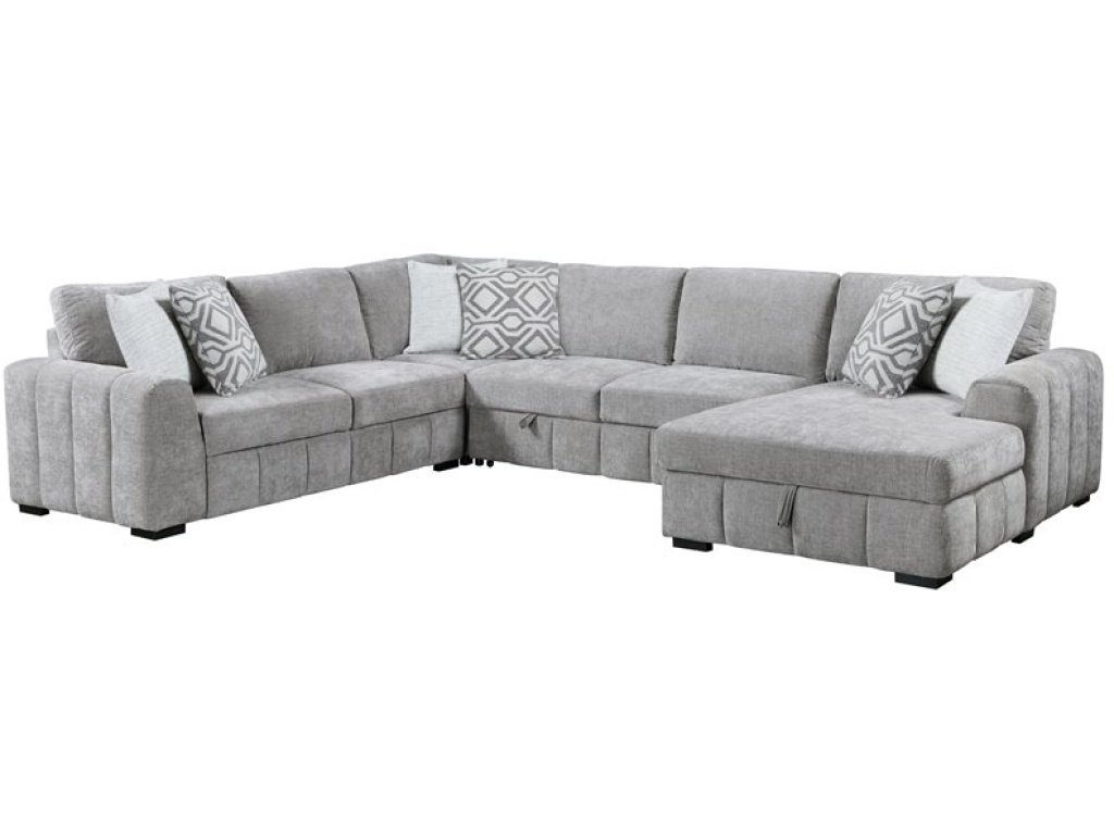 Ritchie - 4Pc Sectional W /  Pop Up Sleeper Loveseat, Storage Chaise & 6 Pillows - Gray