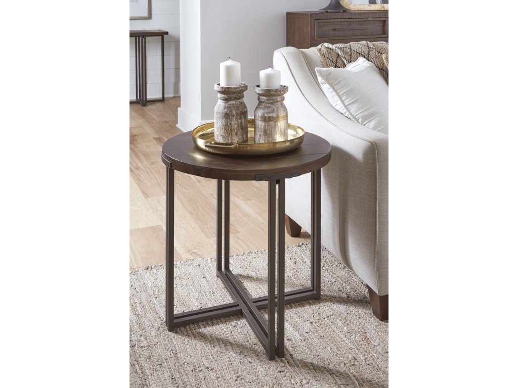 Round End Table W/ Dual Metal Base