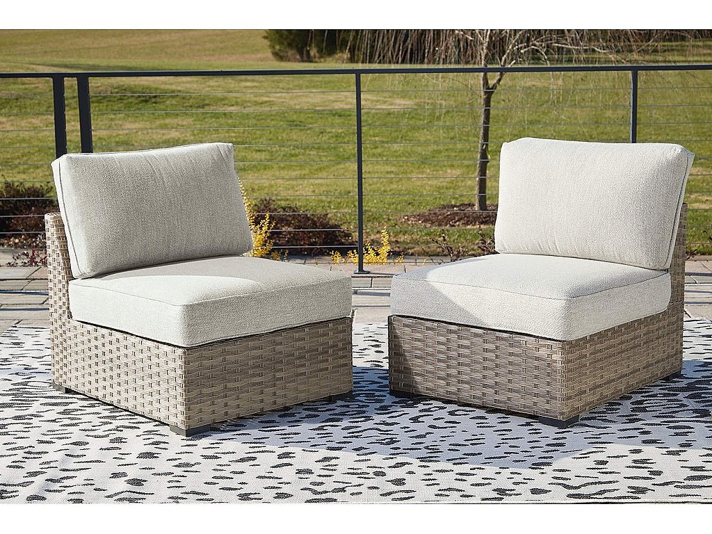 Calworth Outdoor Armless Chair with Cushion (Set of 2)