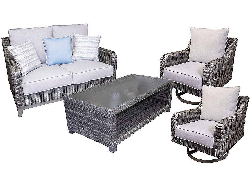 Elite Park Outdoor Loveseat, 2 Lounge Chairs and Coffee Table