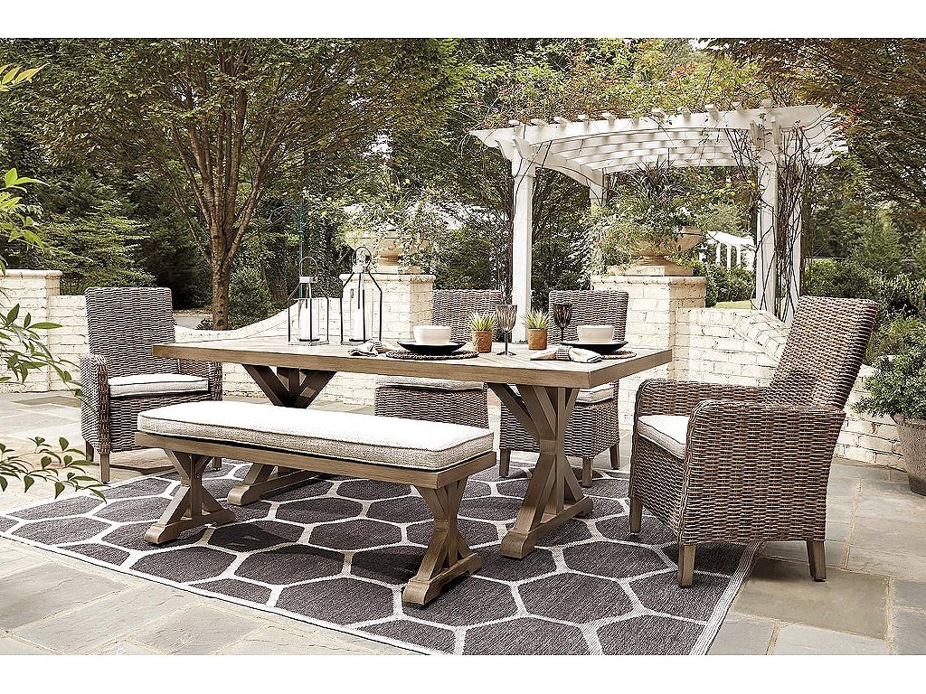 Beachcroft Outdoor Dining Table with 4 Chairs and Bench