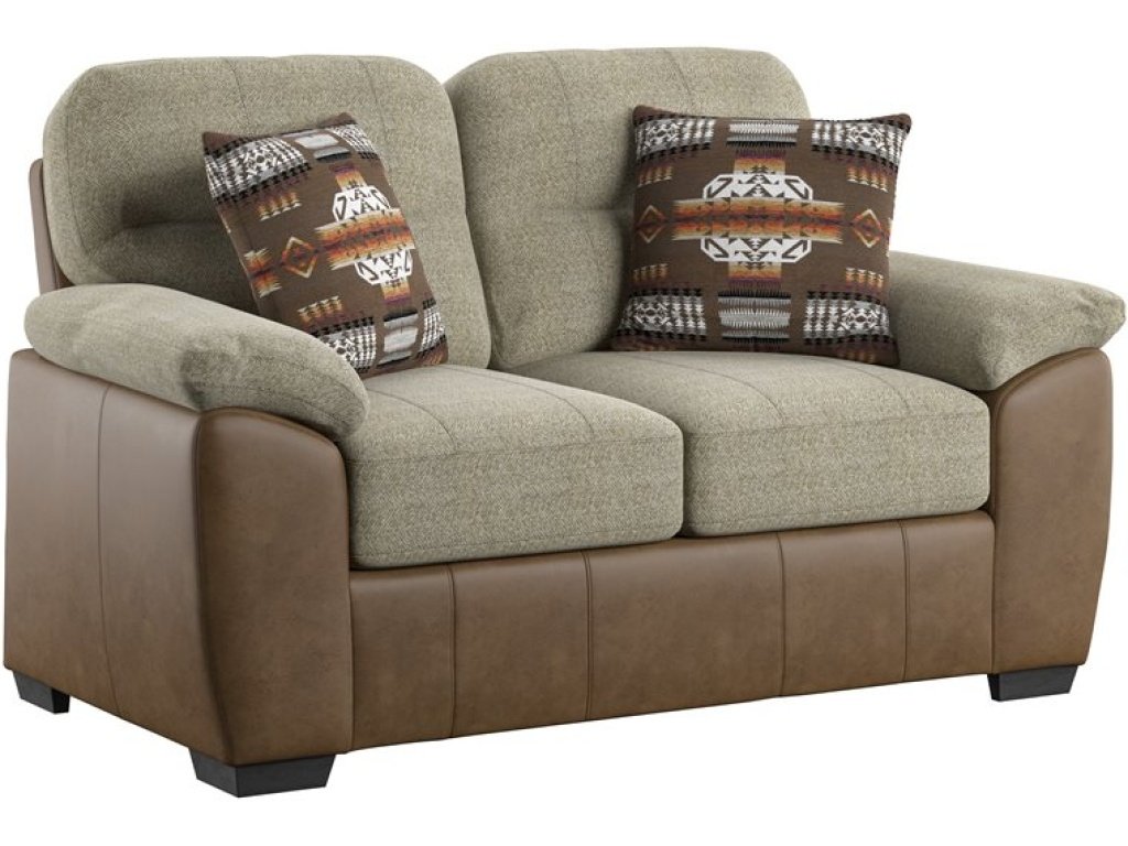 Loveseat W /  2 Pillow - Two Tone Beige / Brown Pu