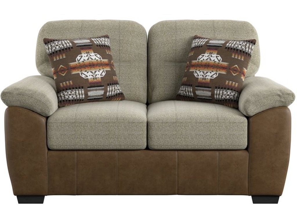 Loveseat W /  2 Pillow - Two Tone Beige / Brown Pu