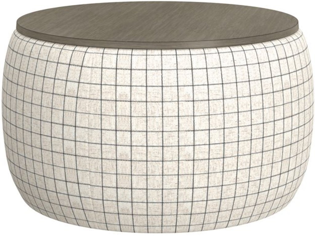 Storage Ottoman W /  Wood Top - Plaid