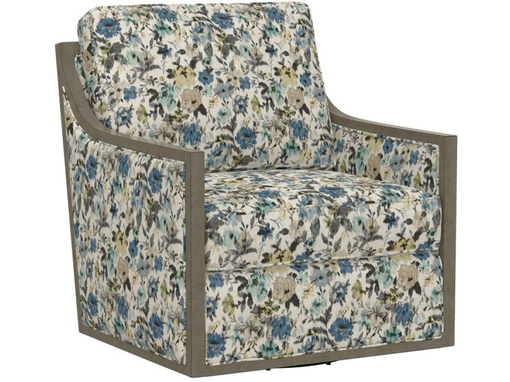 Wood Trim Swivel Accent Chair - Floral