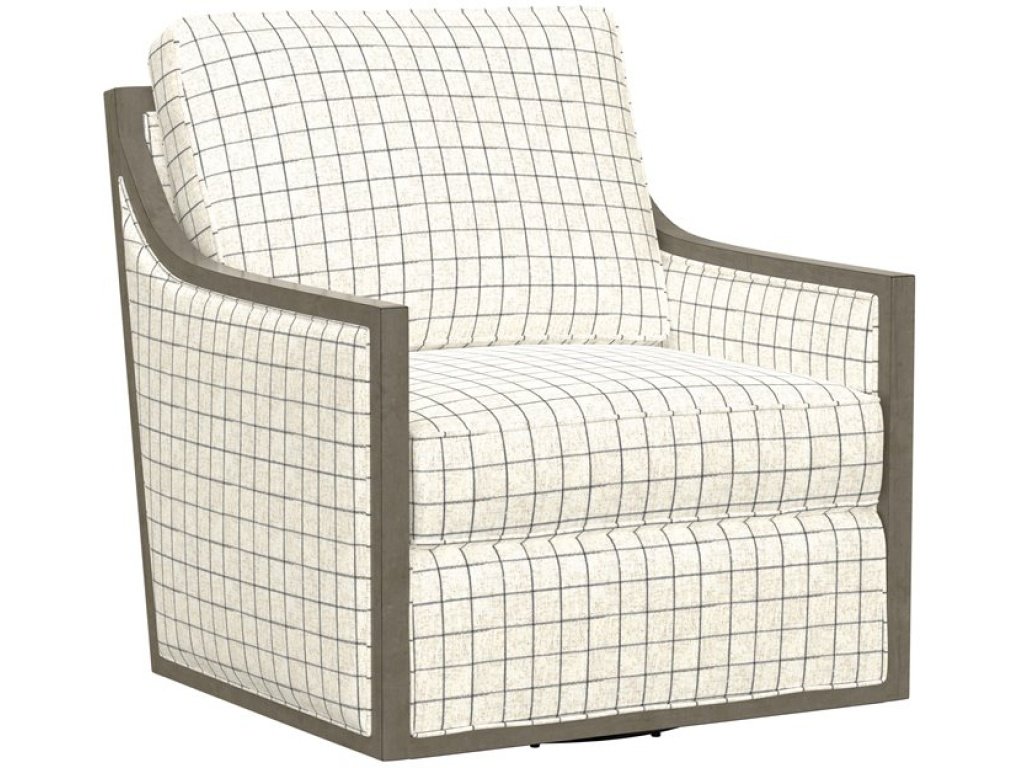 Wood Trim Swivel Accent Chair - Plaid