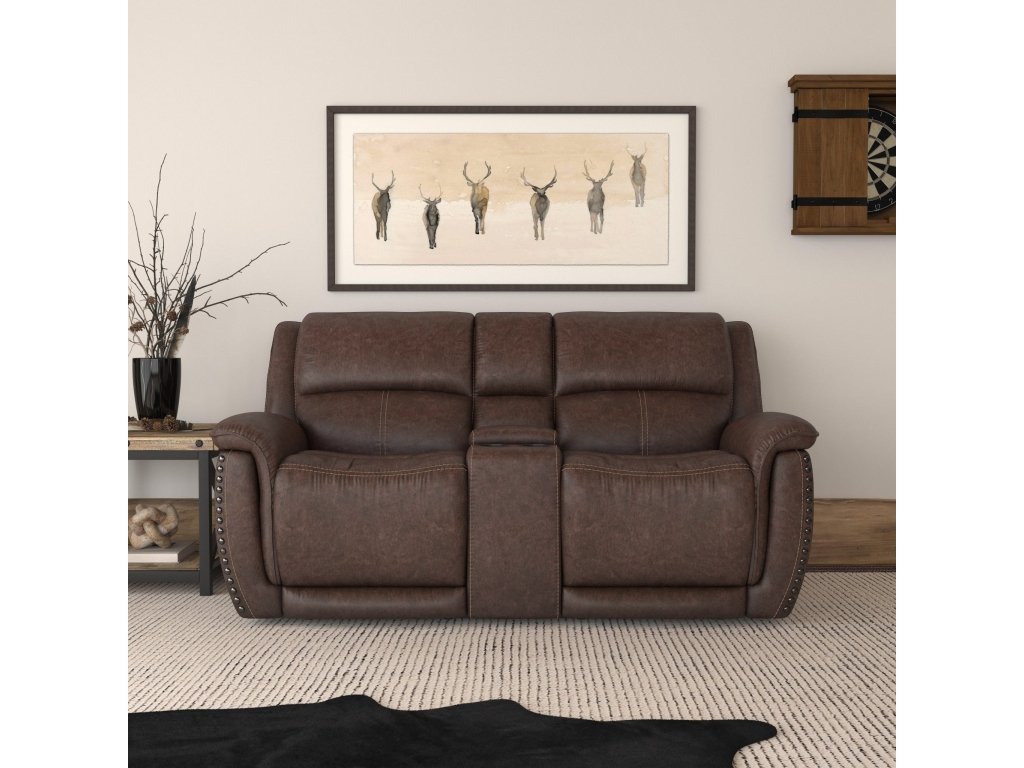 Beau Sable Fabric Power Reclining Loveseat with Console & Power Headrests
