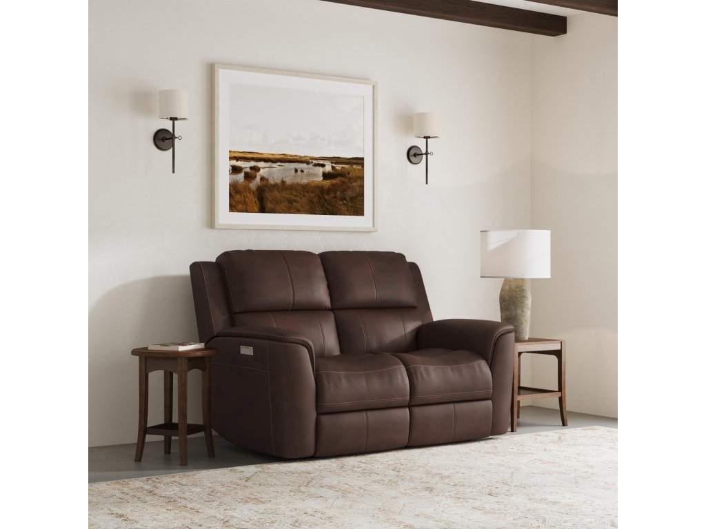 Henry Burnt Umber Leather Power Reclining Loveseat with Power Headrests & Lumbar