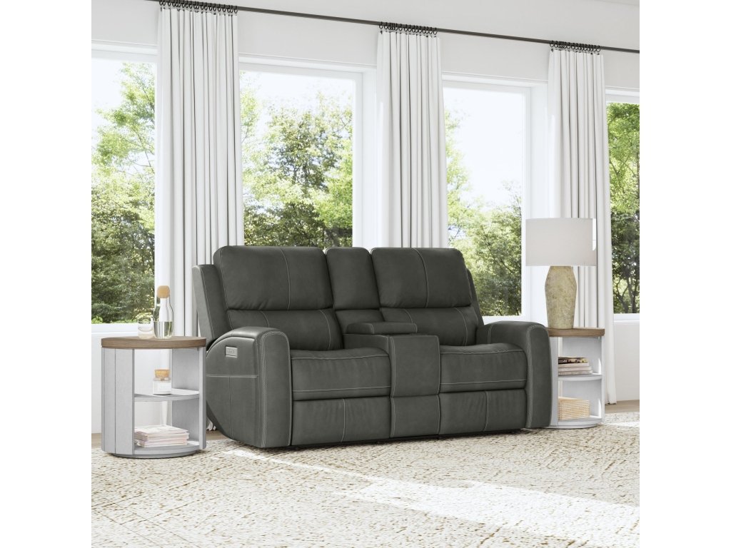 Linden Leather Power Reclining Loveseat with Console & Power Headrests & Lumbar