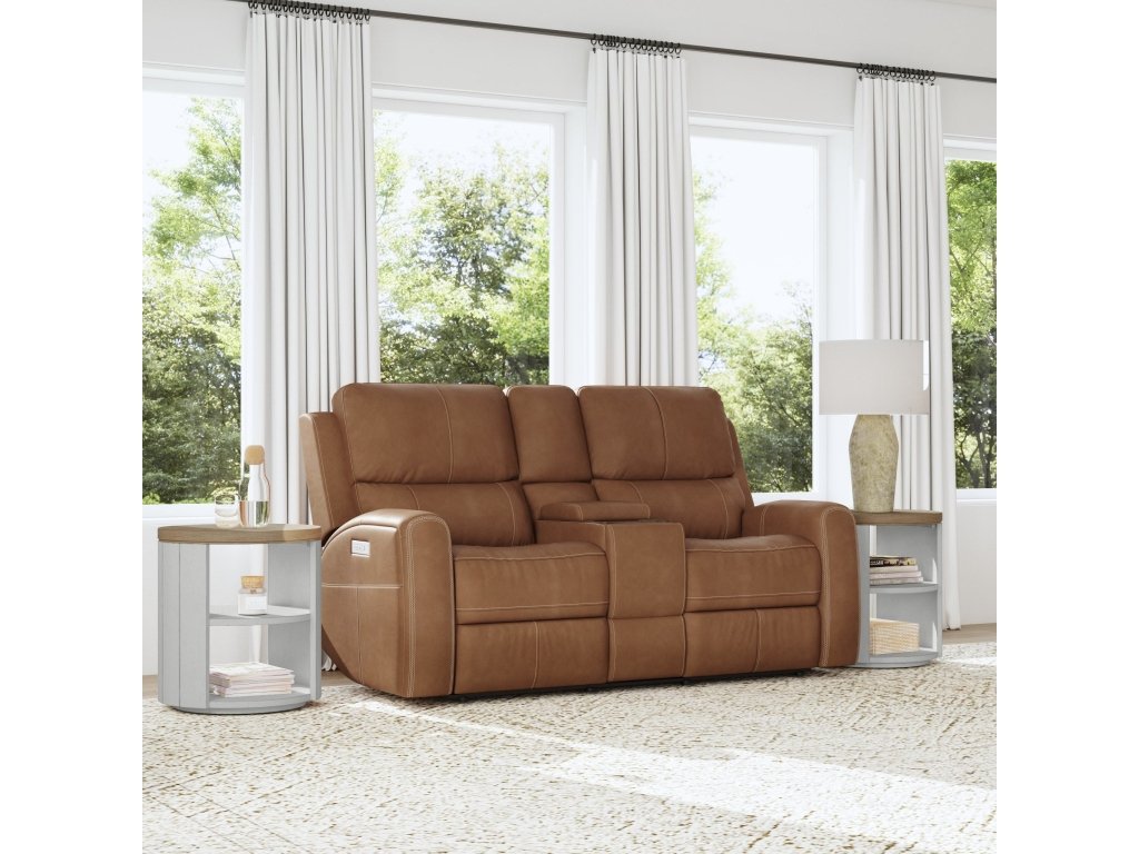 Linden Leather Power Reclining Loveseat with Console & Power Headrests & Lumbar