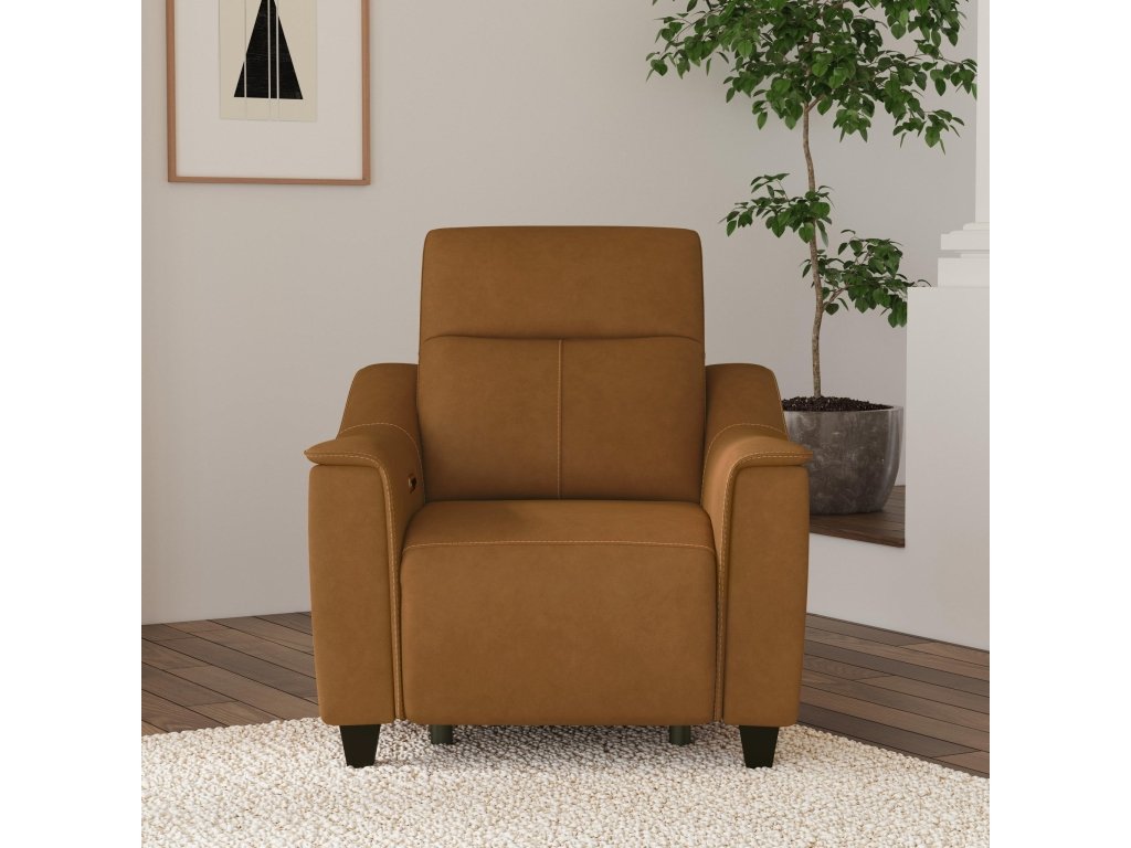 Walter Honey Leather Power Recliner with Power Headrest