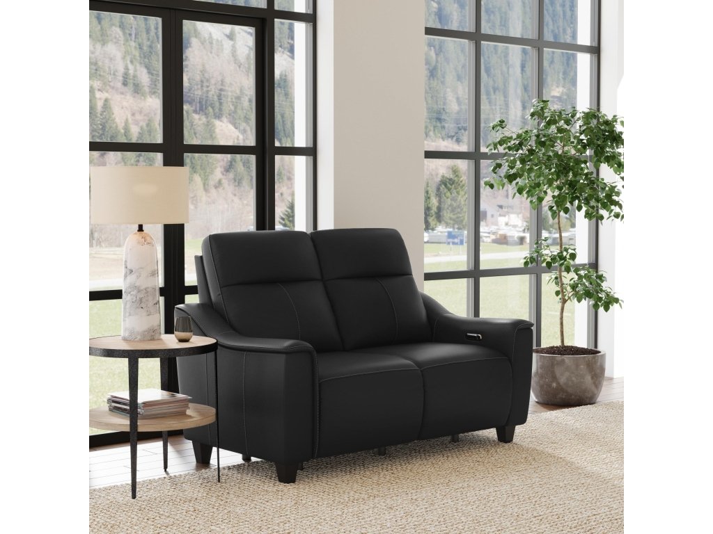 Walter Coal Leather Power Reclining Loveseat with Power Headrests