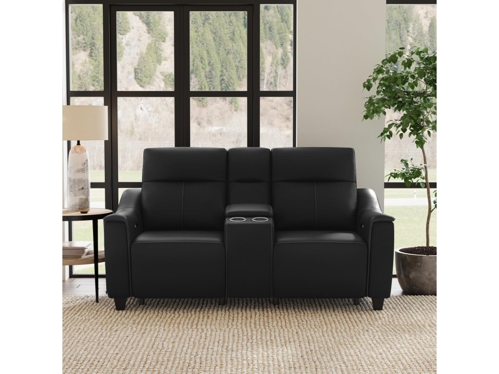 Walter Coal Leather Power Reclining Loveseat with Console & Power Headrests