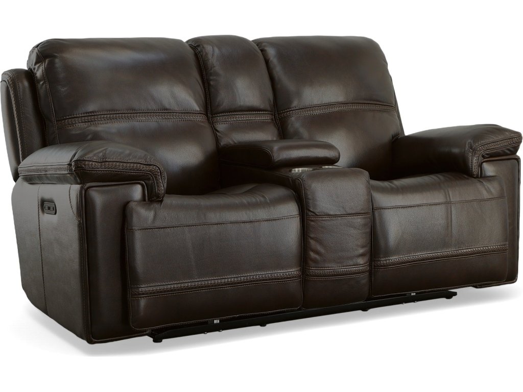 Fenwick Dark Chocolate Leather Power Reclining Loveseat with Console & Power Headrests