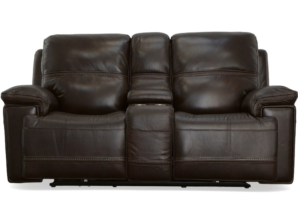 Fenwick Dark Chocolate Leather Power Reclining Loveseat with Console & Power Headrests