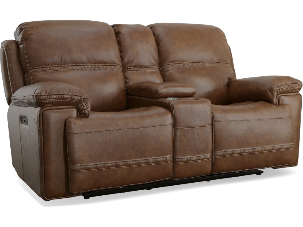 Fenwick Cognac Leather Power Reclining Loveseat with Console & Power Headrests