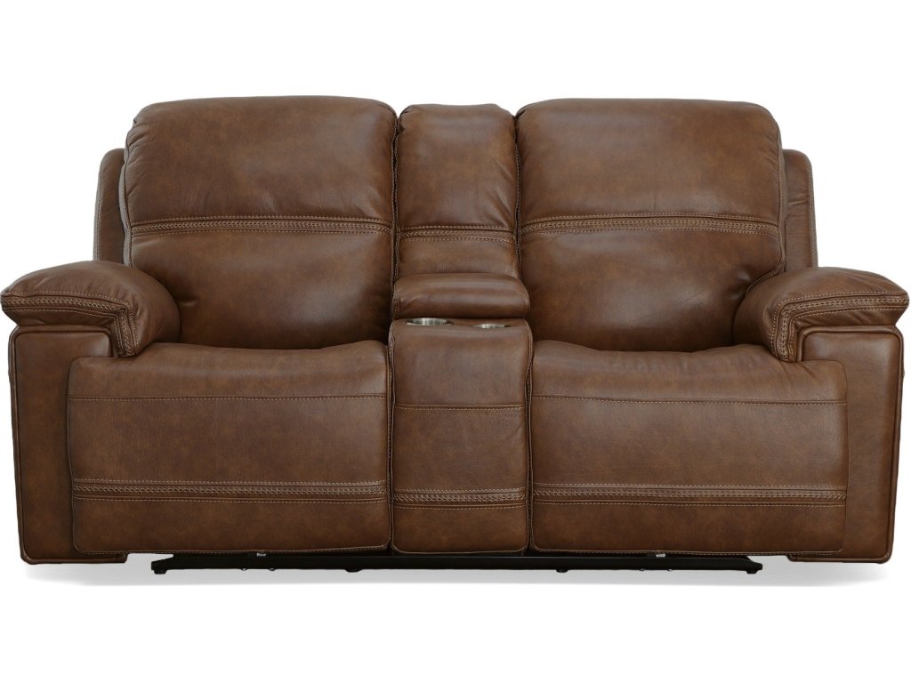 Fenwick Cognac Leather Power Reclining Loveseat with Console & Power Headrests