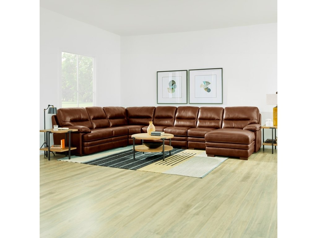 David Pecan Leather Sectional
