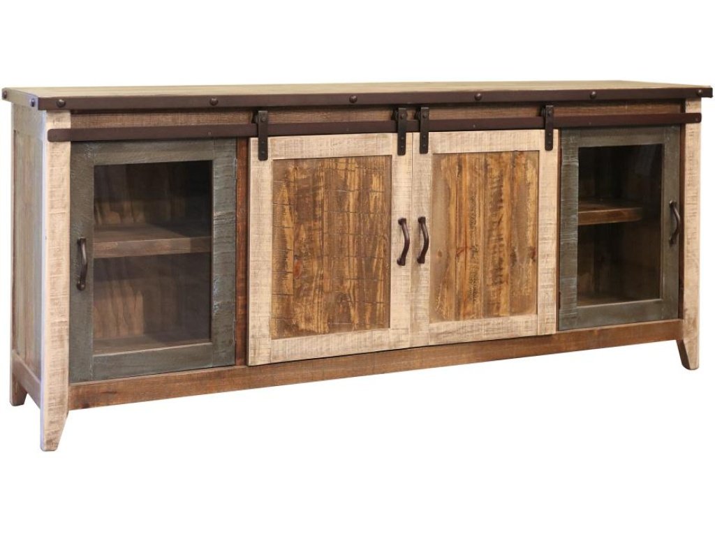 2 Glass Doors 2 Sliding Doors 80" TV Stand