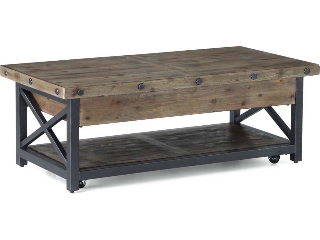 Carpenter Brown Rectangular Lift-Top Coffee Table with Casters