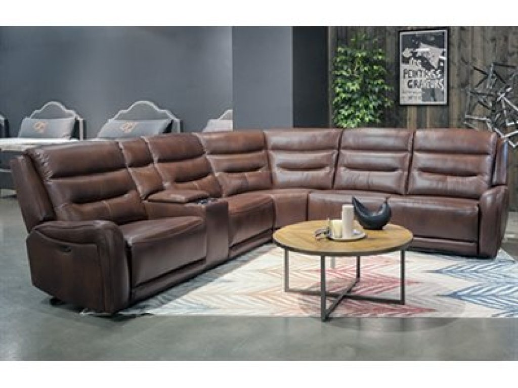 Console W /  Storage & Cupholders - Brown Leather