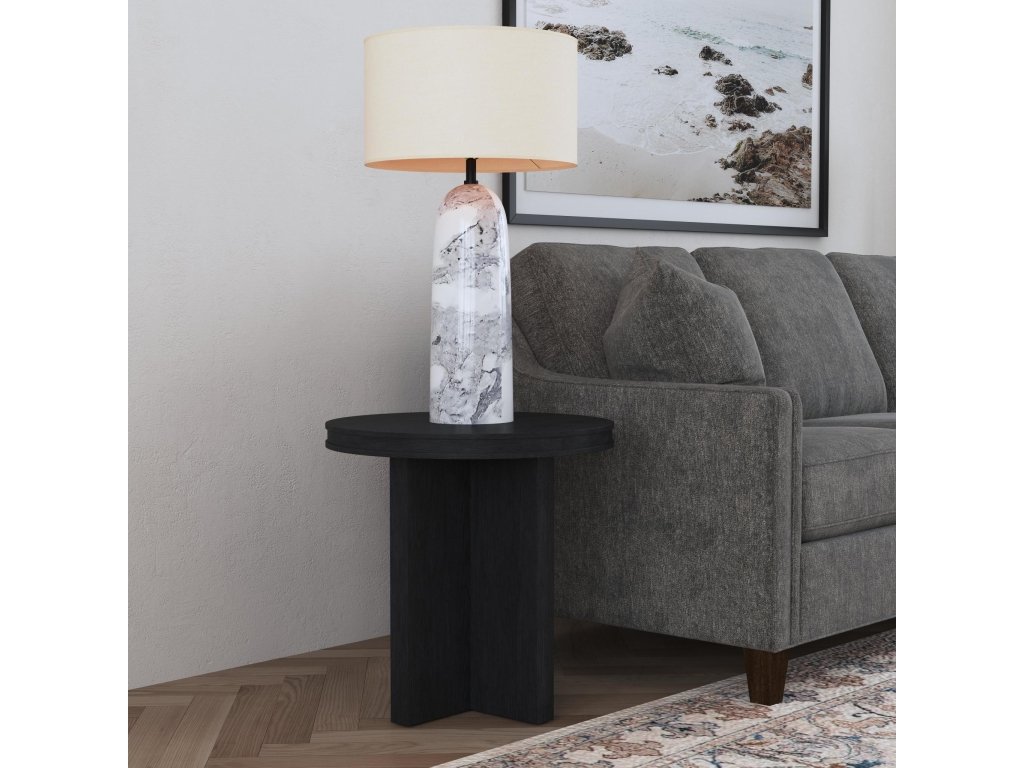 Waterfall Black Round End Table